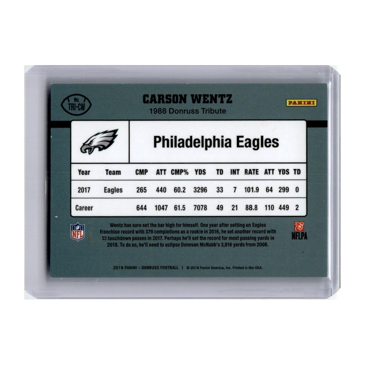 Carson Wentz 2018 Donruss Optic #TRI-CW Philadelphia Eagles Football Card NM