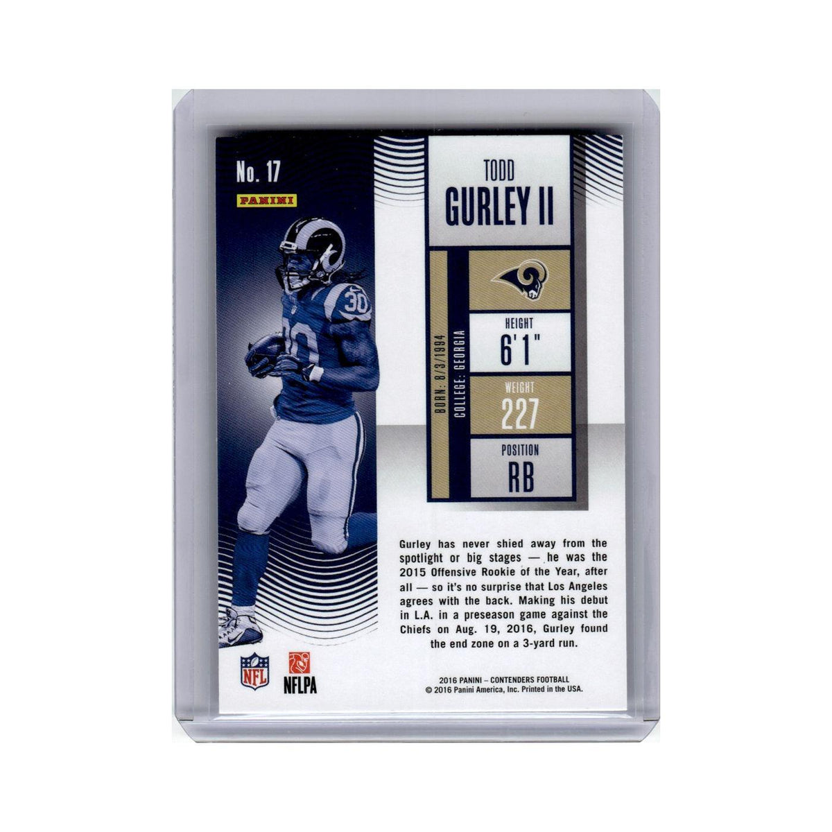 Todd Gurley II 2016 Panini Contenders #17 Los Angeles Rams Football Card NM