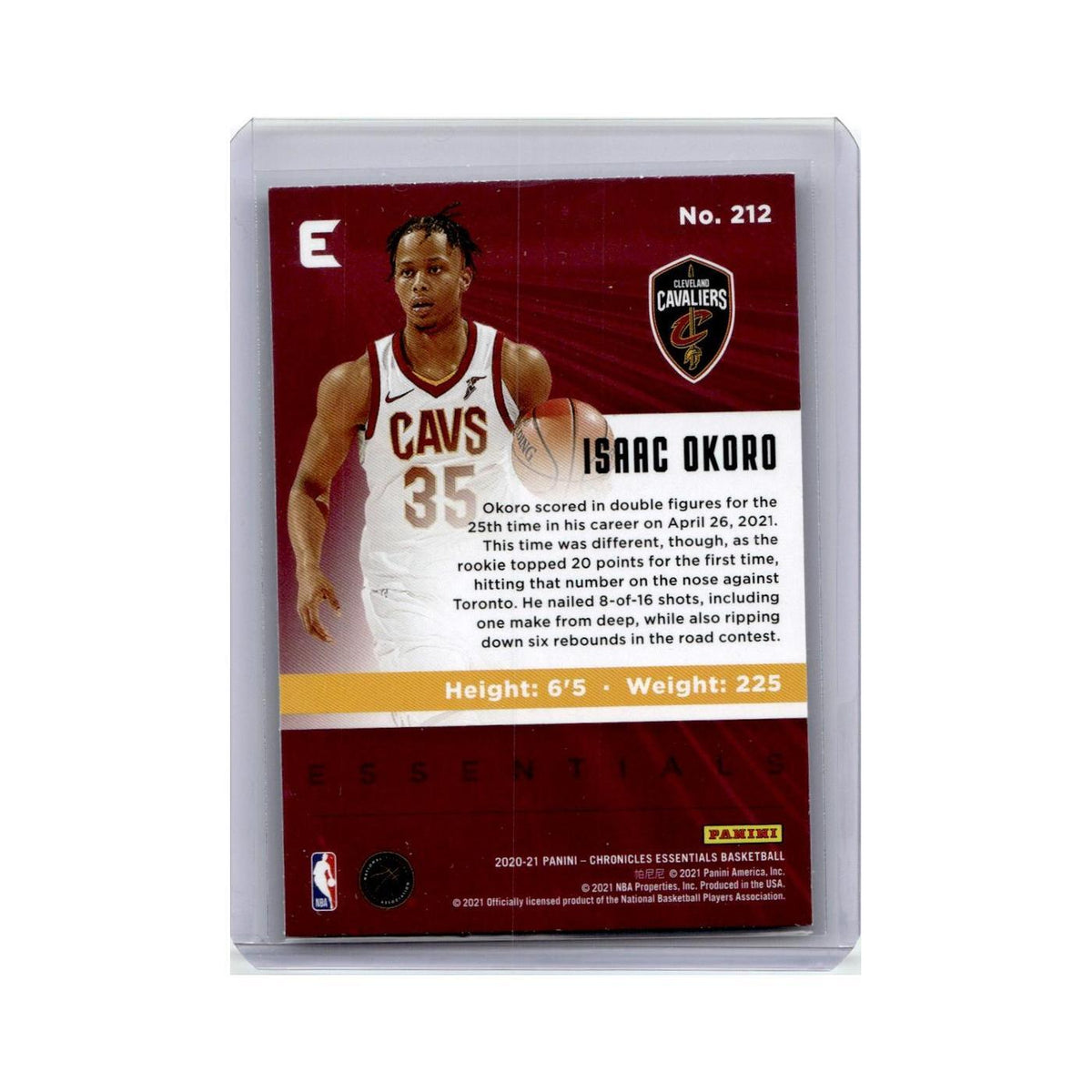 Isaac Okoro Rookie 2020 Panini Chronicles #212 Cleveland Cavaliers NM