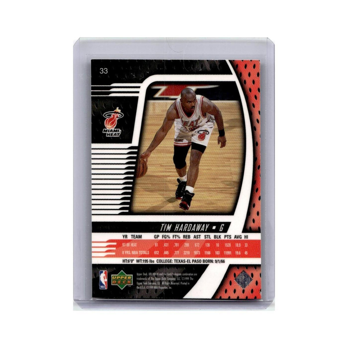 Tim Hardaway 1998 Upper Deck Ionix #33 Miami Heat Basketball Card NM