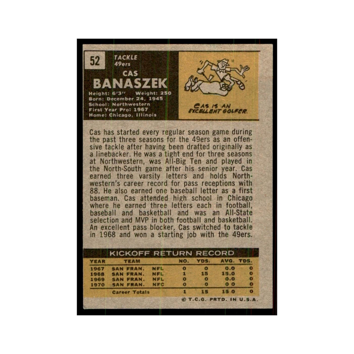 1971 Topps Cas Banaszek Football Cards #52