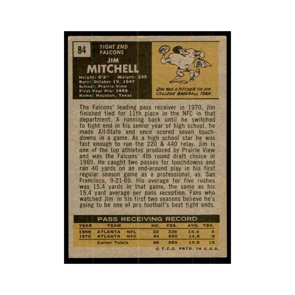 1971 Topps Jim Mitchell Football Cards #84