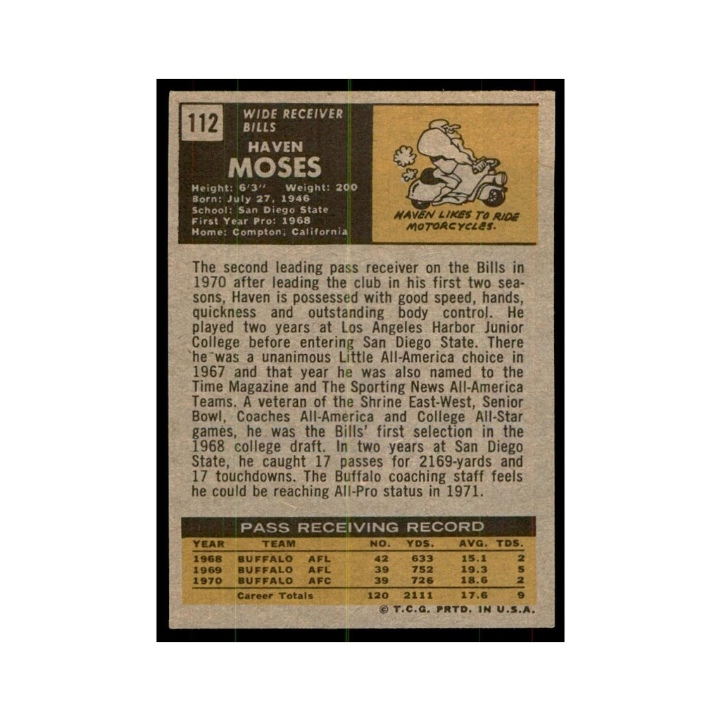 1971 Topps Haven Moses Football Cards #112