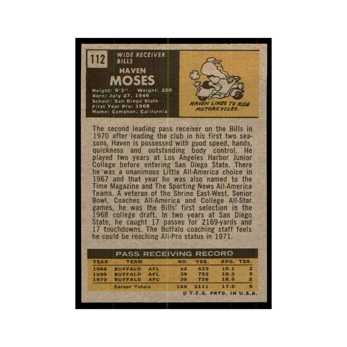 1971 Topps Haven Moses Football Cards #112