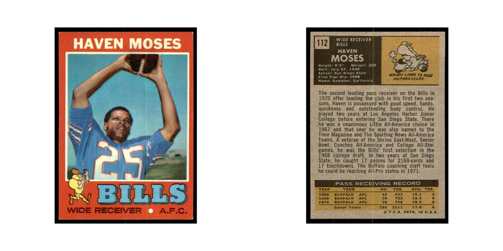 1971 Topps Haven Moses Football Cards #112