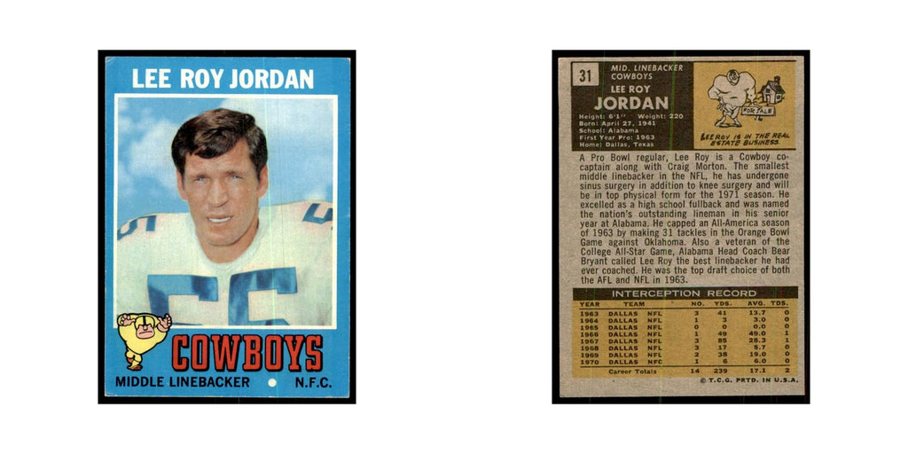 1971 Topps Lee Roy Jordan Football Cards #31