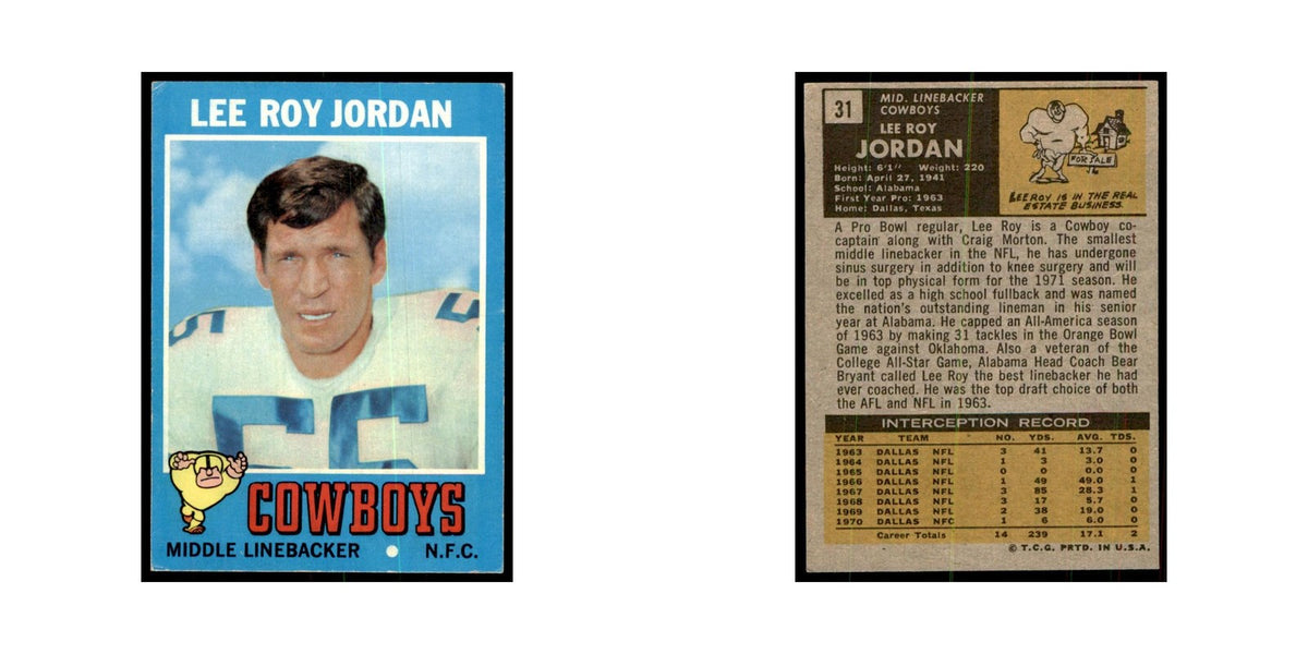 1971 Topps Lee Roy Jordan Football Cards #31