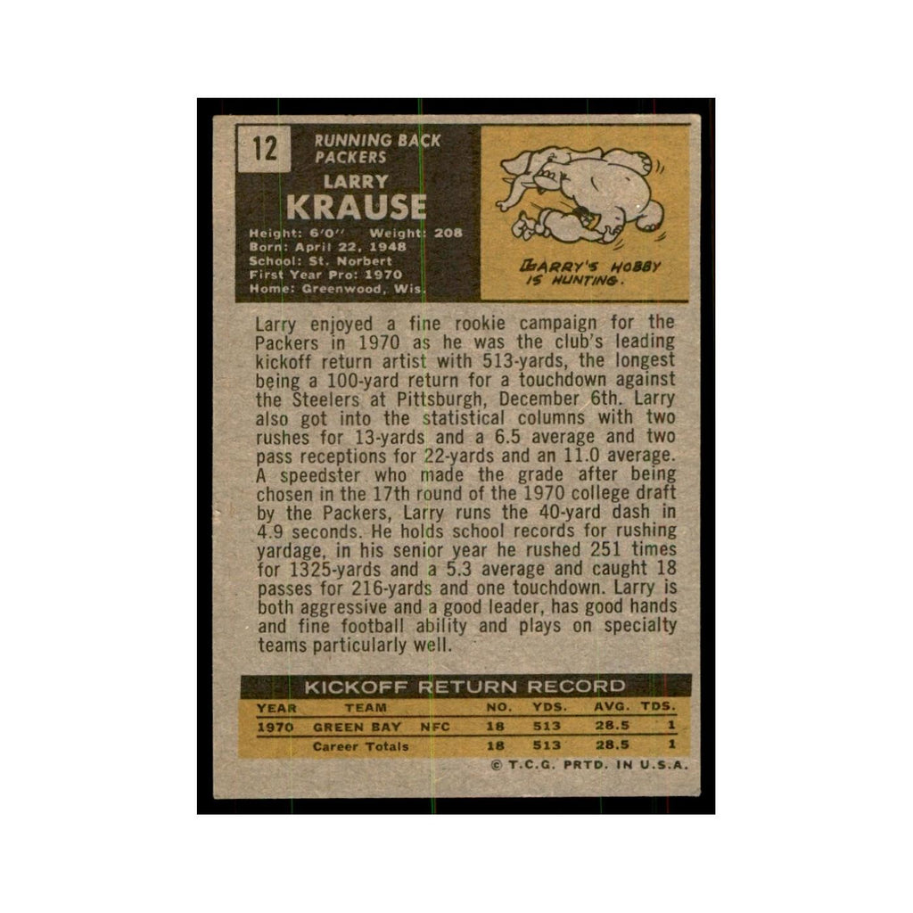 1971 Topps Larry Krause Football Cards #12