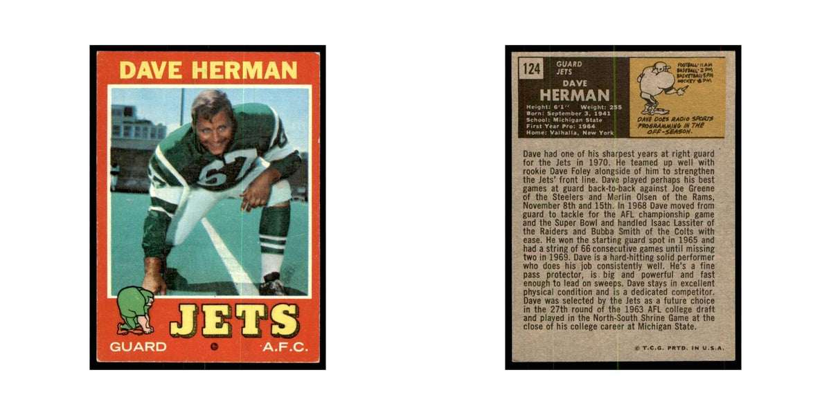 1971 Topps Dave Herman Football Cards #124
