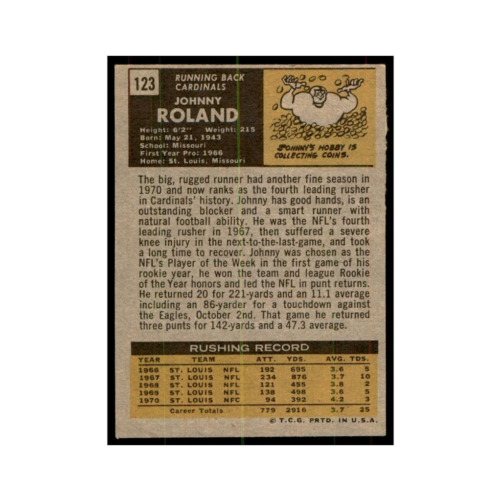 1971 Topps Johnny Roland Football Cards #123