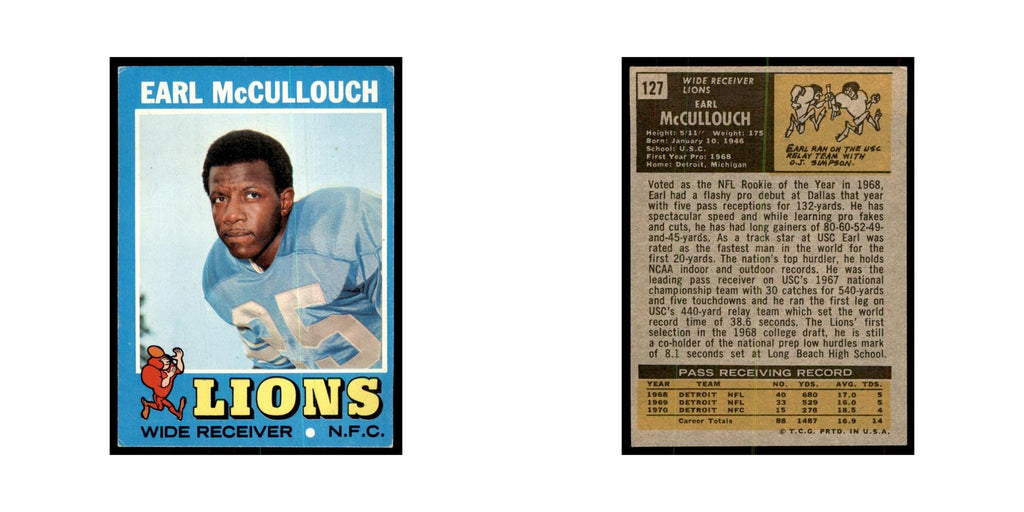 1971 Topps Earl McCullouch Football Cards #127