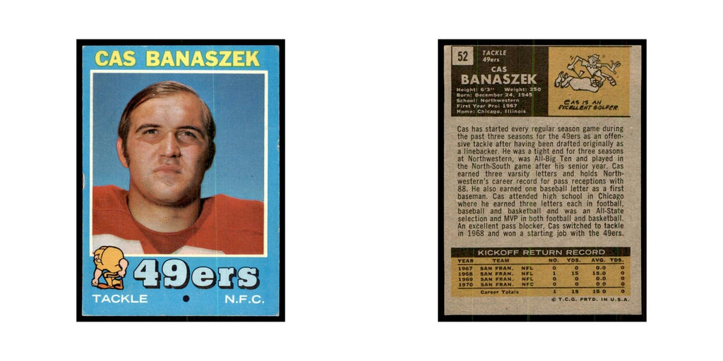 1971 Topps Cas Banaszek Football Cards #52