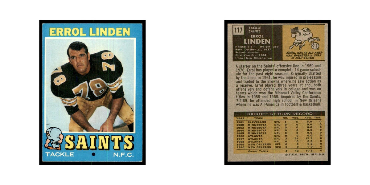 1971 Topps Errol Linden Football Cards #117