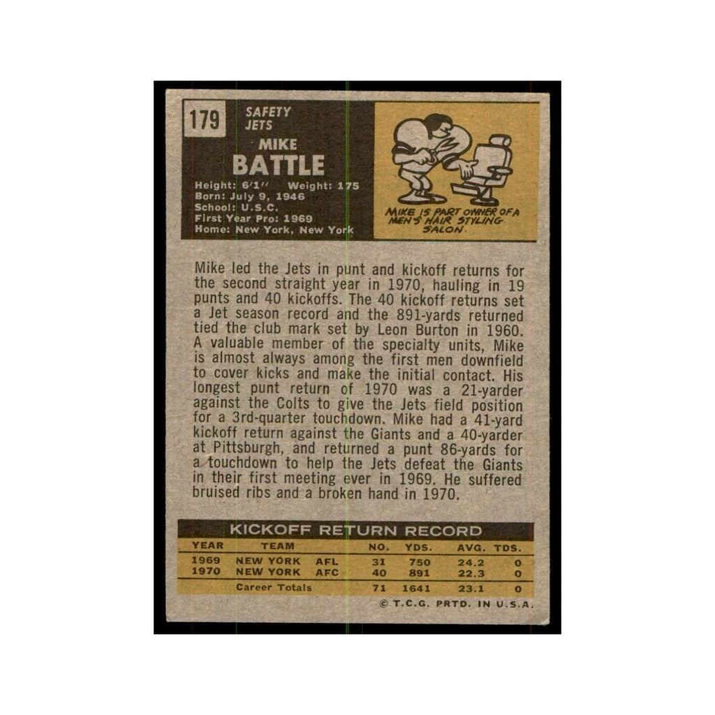 1971 Topps Mike Battle Football Cards #179