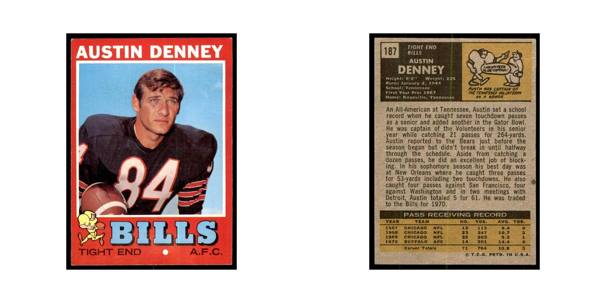 1971 Topps Austin Denney Football Cards #187