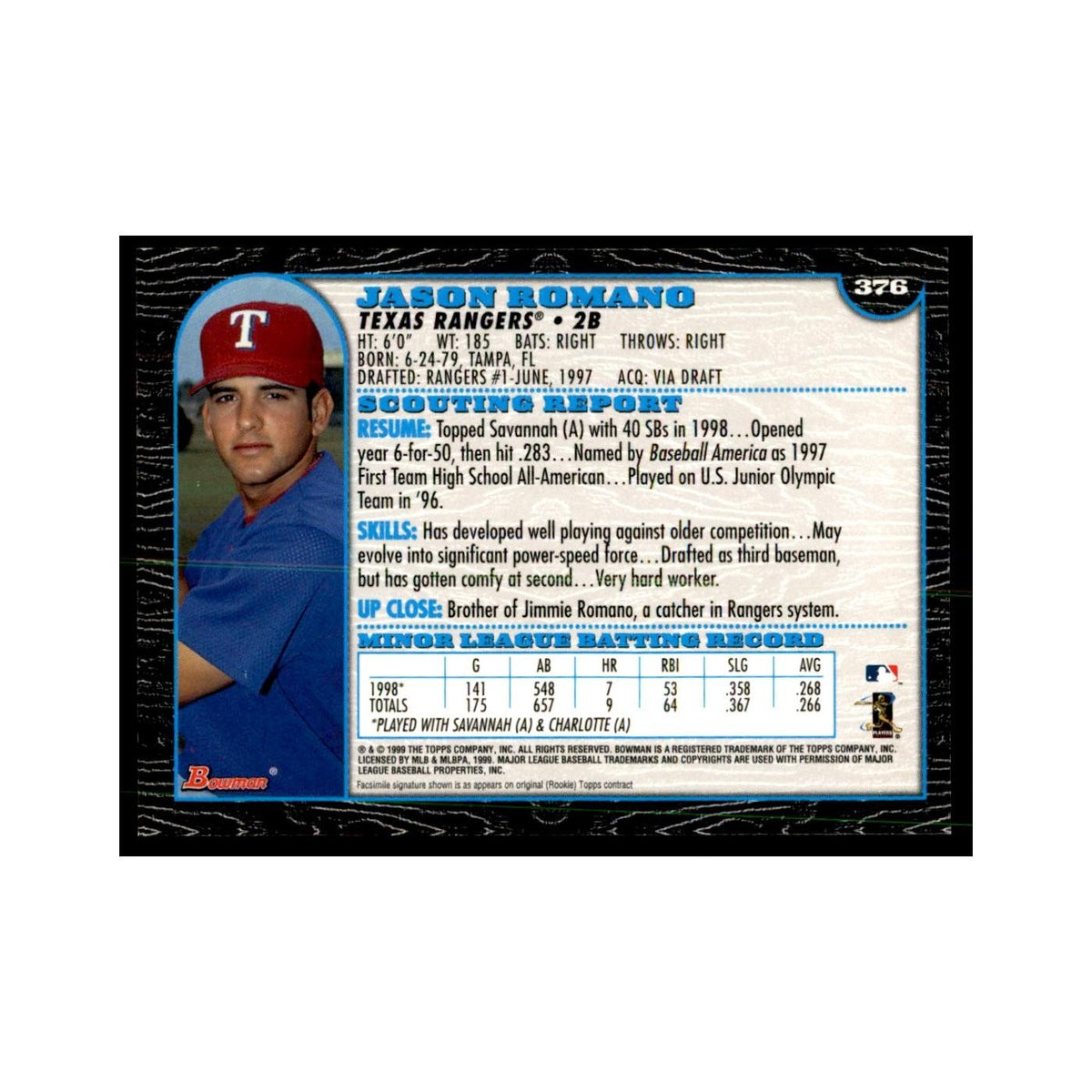 1999 Bowman Jason Romano Baseball Cards #376