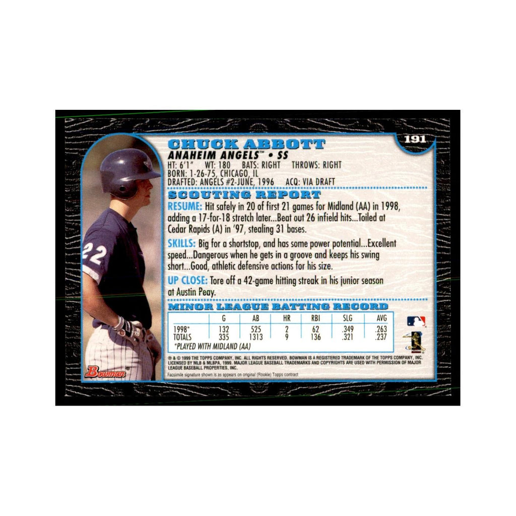 1999 Bowman Chuck Abbott Baseball Cards #191
