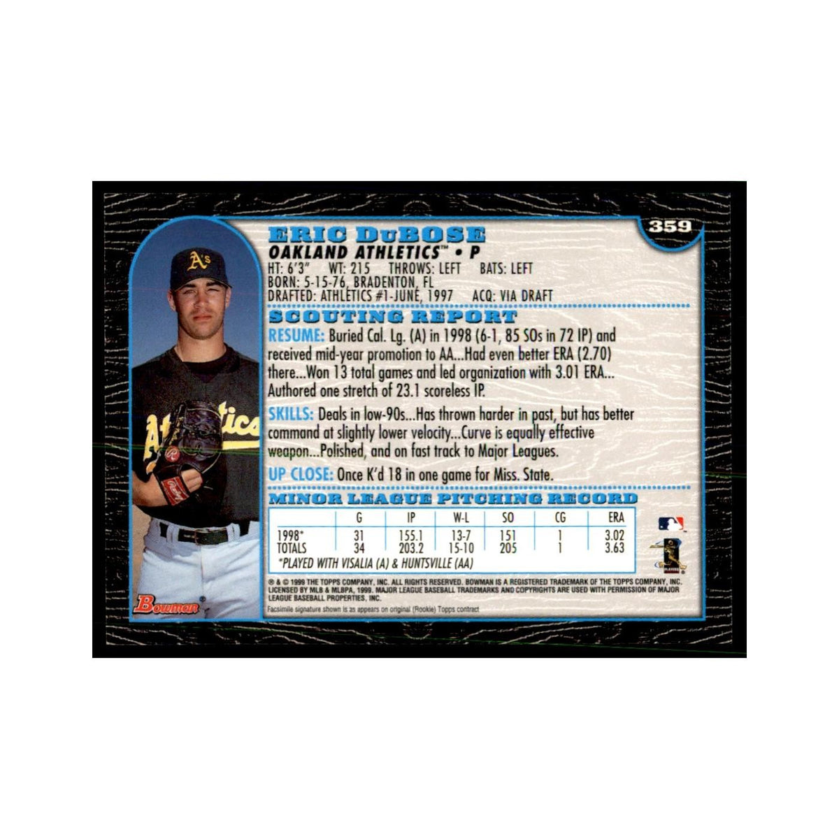 1999 Bowman Eric DuBose Baseball Cards #359