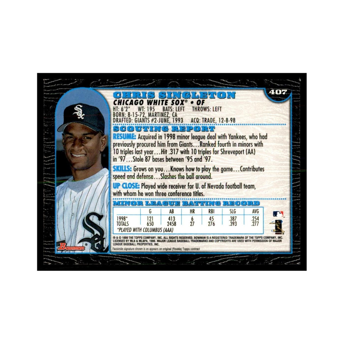 1999 Bowman Chris Singleton Baseball Cards #407