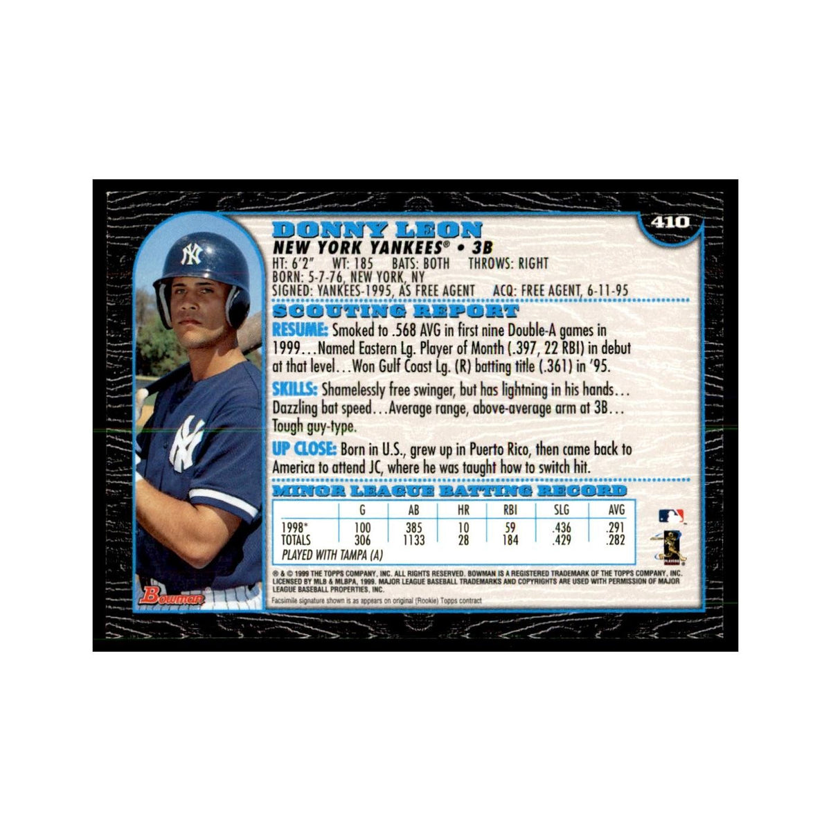 1999 Bowman Donny Leon Baseball Cards #410