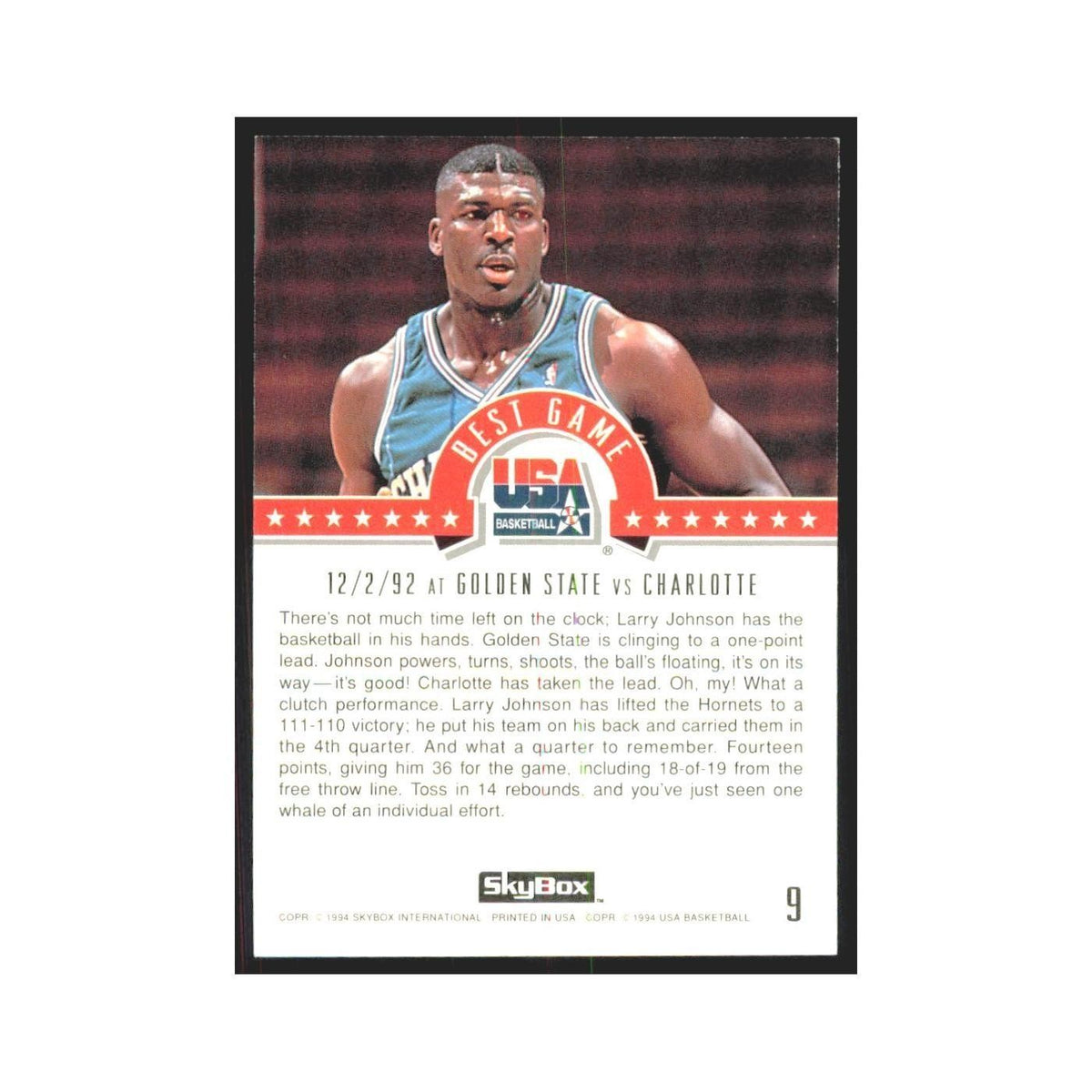 1994 SkyBox USA Larry Johnson USA #9