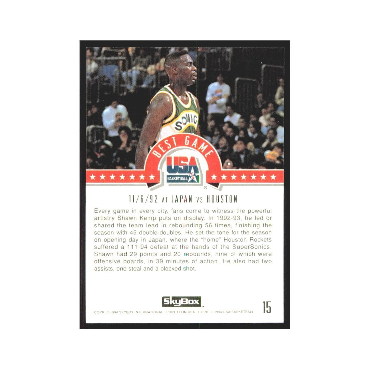 1994 SkyBox USA Shawn Kemp USA #15