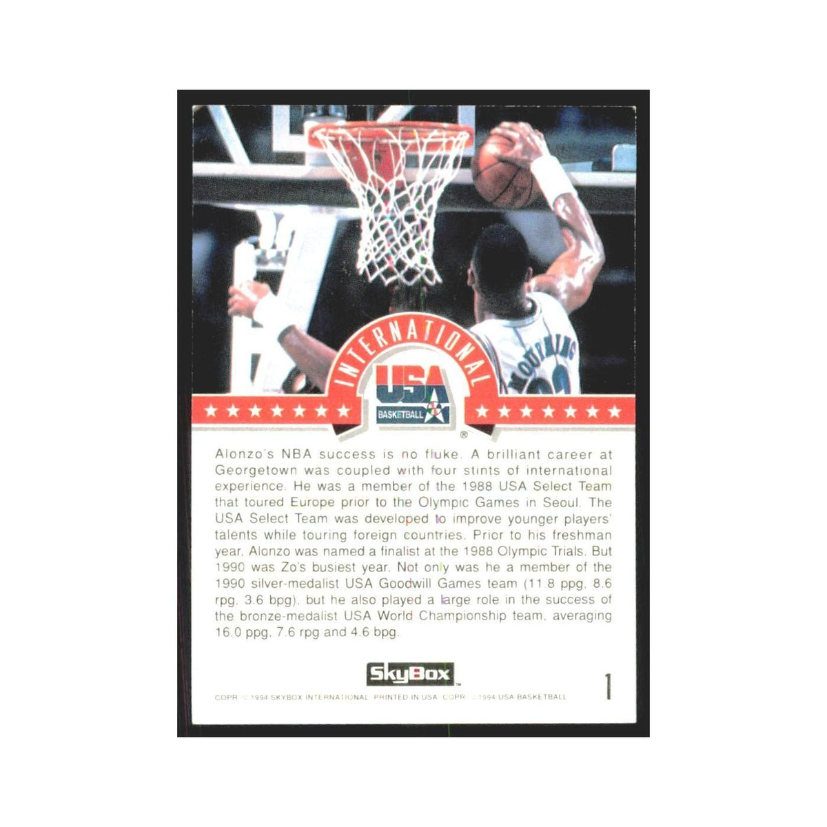 1994 SkyBox USA Alonzo Mourning USA #1