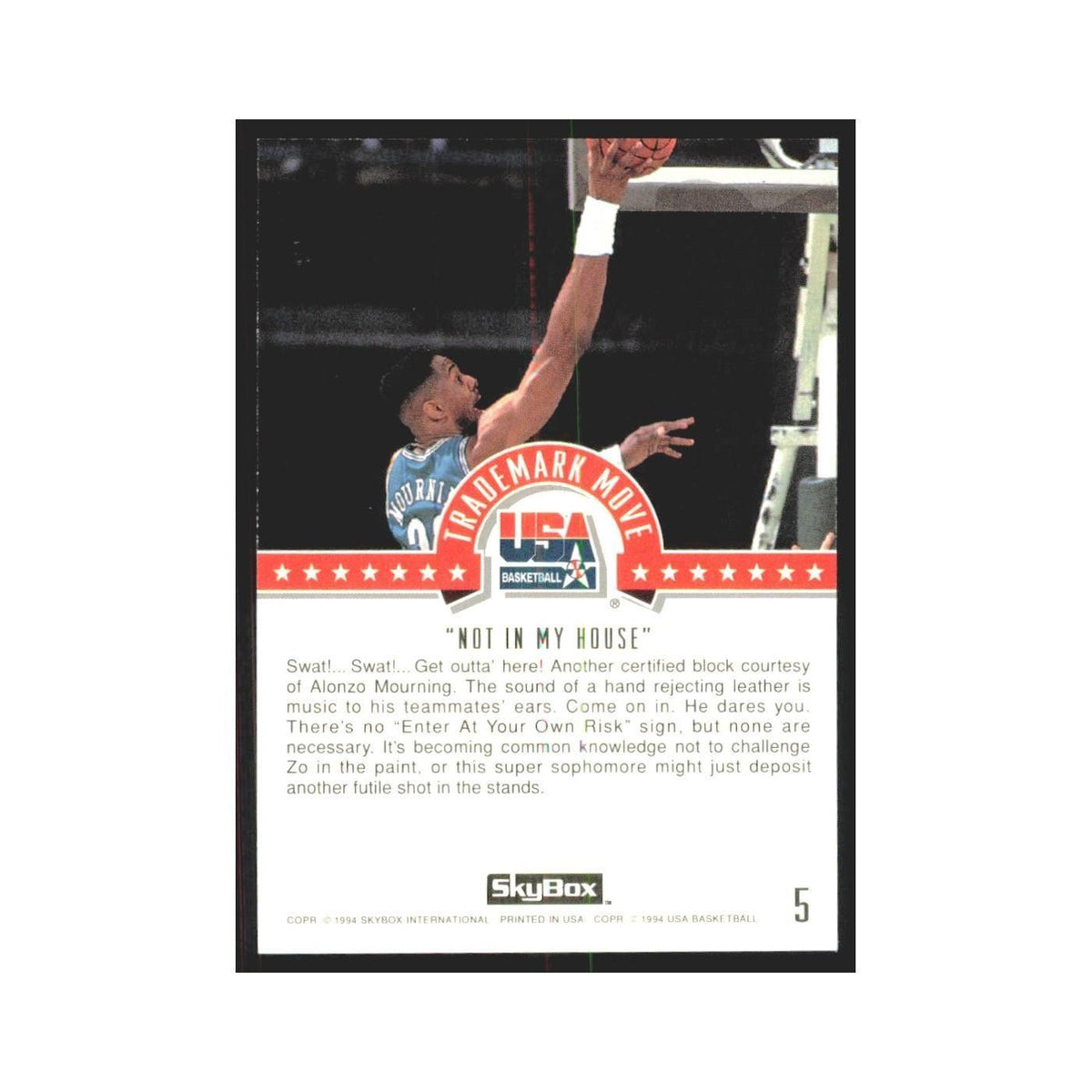 1994 SkyBox USA Alonzo Mourning USA #5