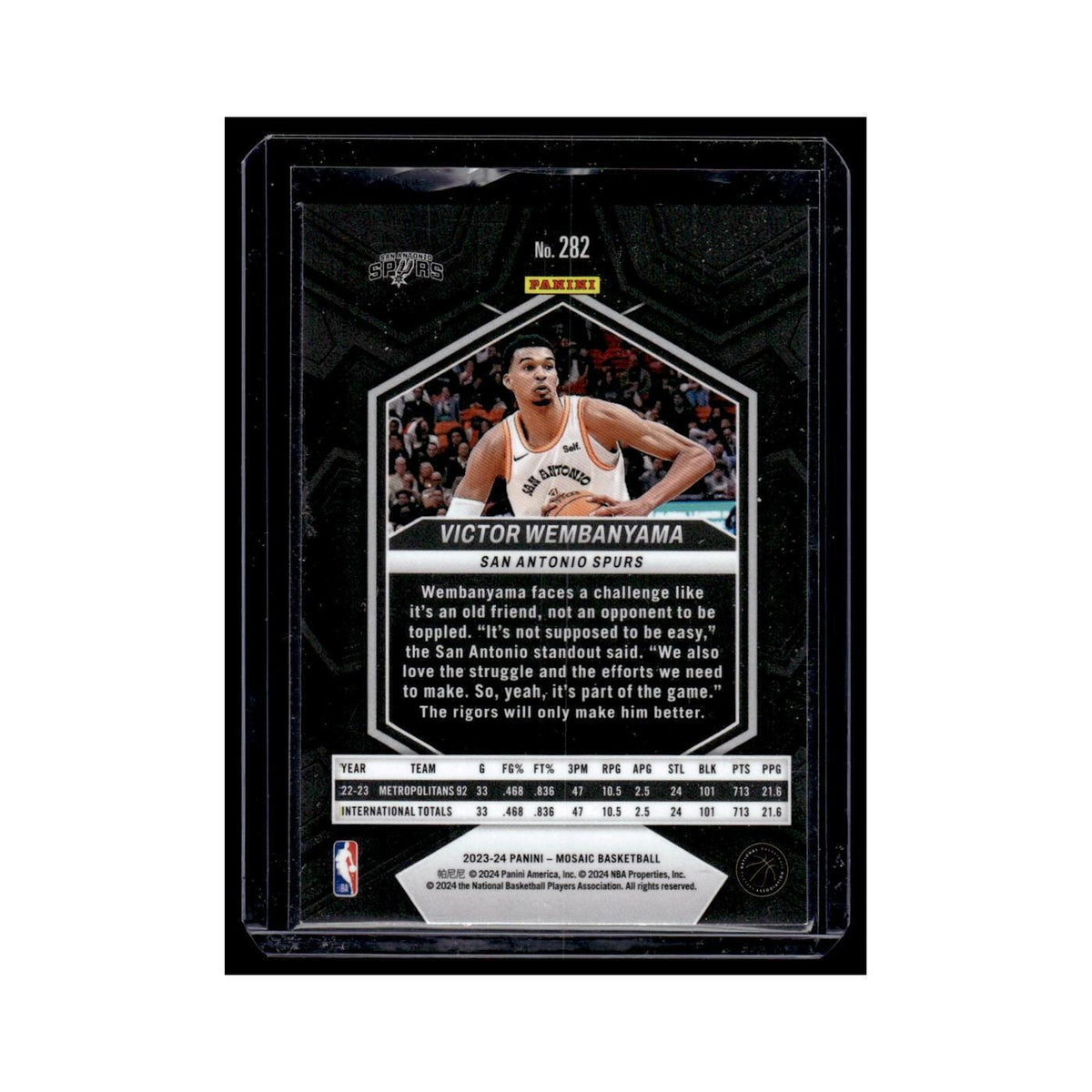 Victor Wembanyama Rookie 2023 Panini Mosaic City Edition #282 Spurs NM