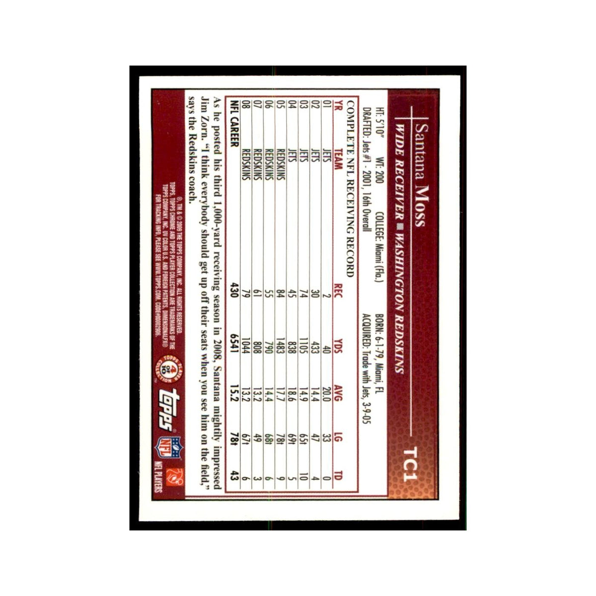 2009 Topps Chrome Santana Moss Football Cards #TC1