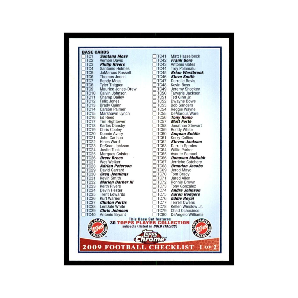 2009 Topps Chrome Checklist 1 of 2 Football Cards #nan