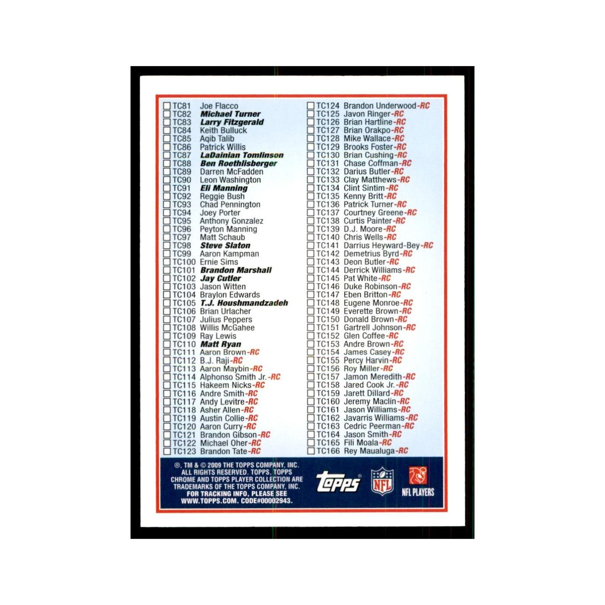 2009 Topps Chrome Checklist 1 of 2 Football Cards #nan