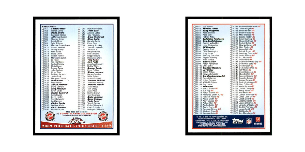 2009 Topps Chrome Checklist 1 of 2 Football Cards #nan