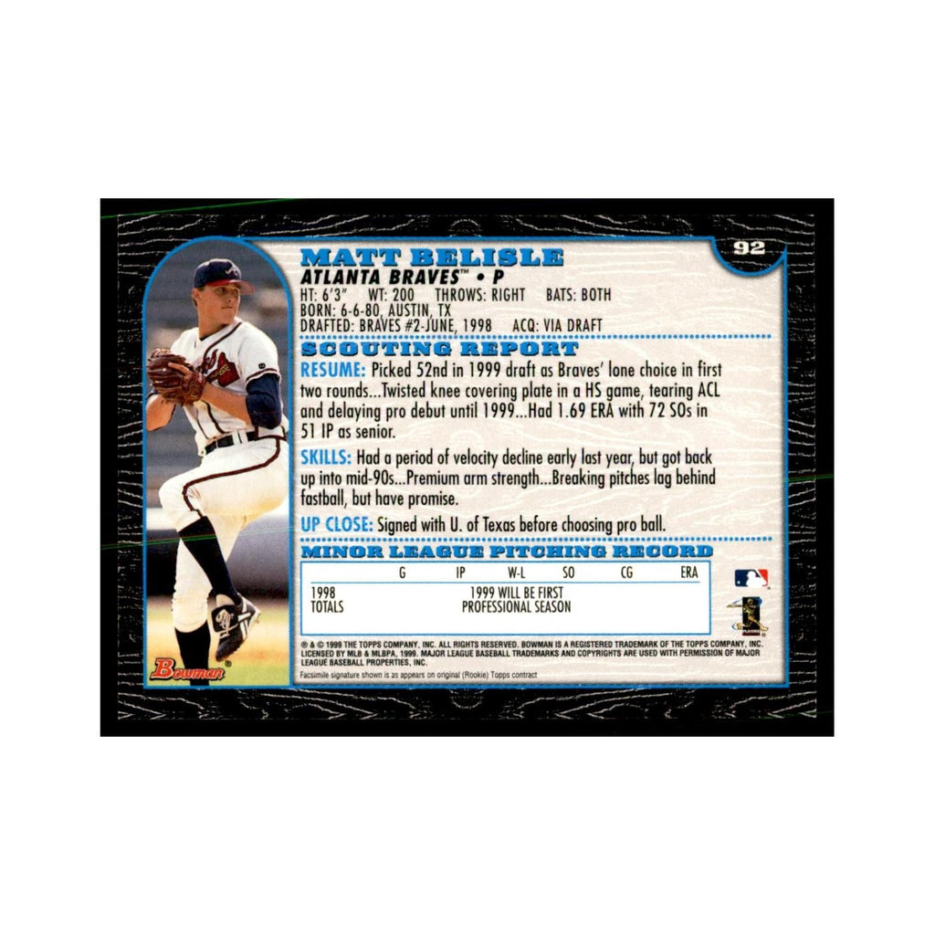 1999 Bowman Matt Belisle Baseball Cards #92