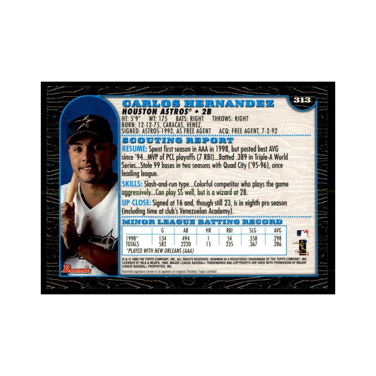 1999 Bowman Carlos Hernandez Baseball Cards #313