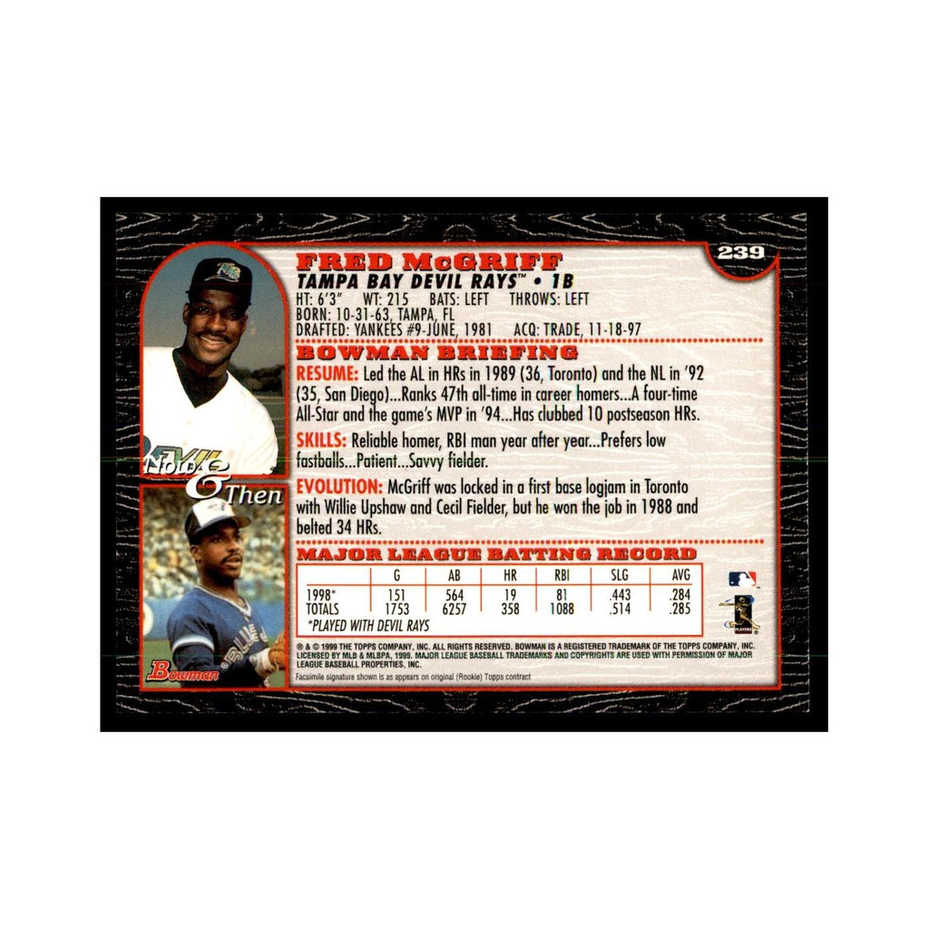 1999 Bowman Fred McGriff Baseball Cards #239