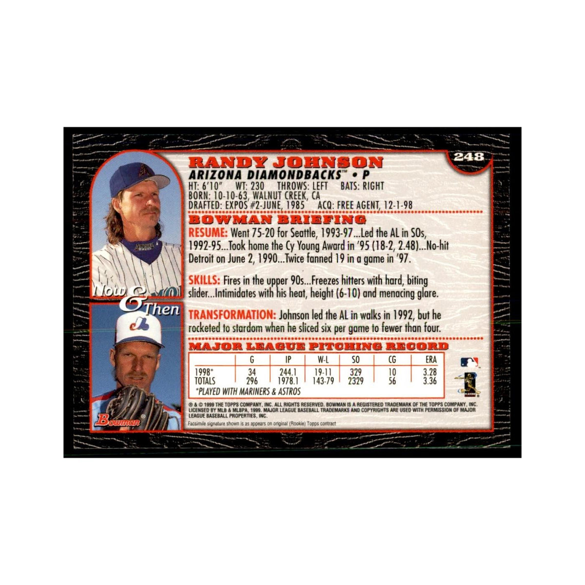 1999 Bowman Randy Johnson Baseball Cards #248