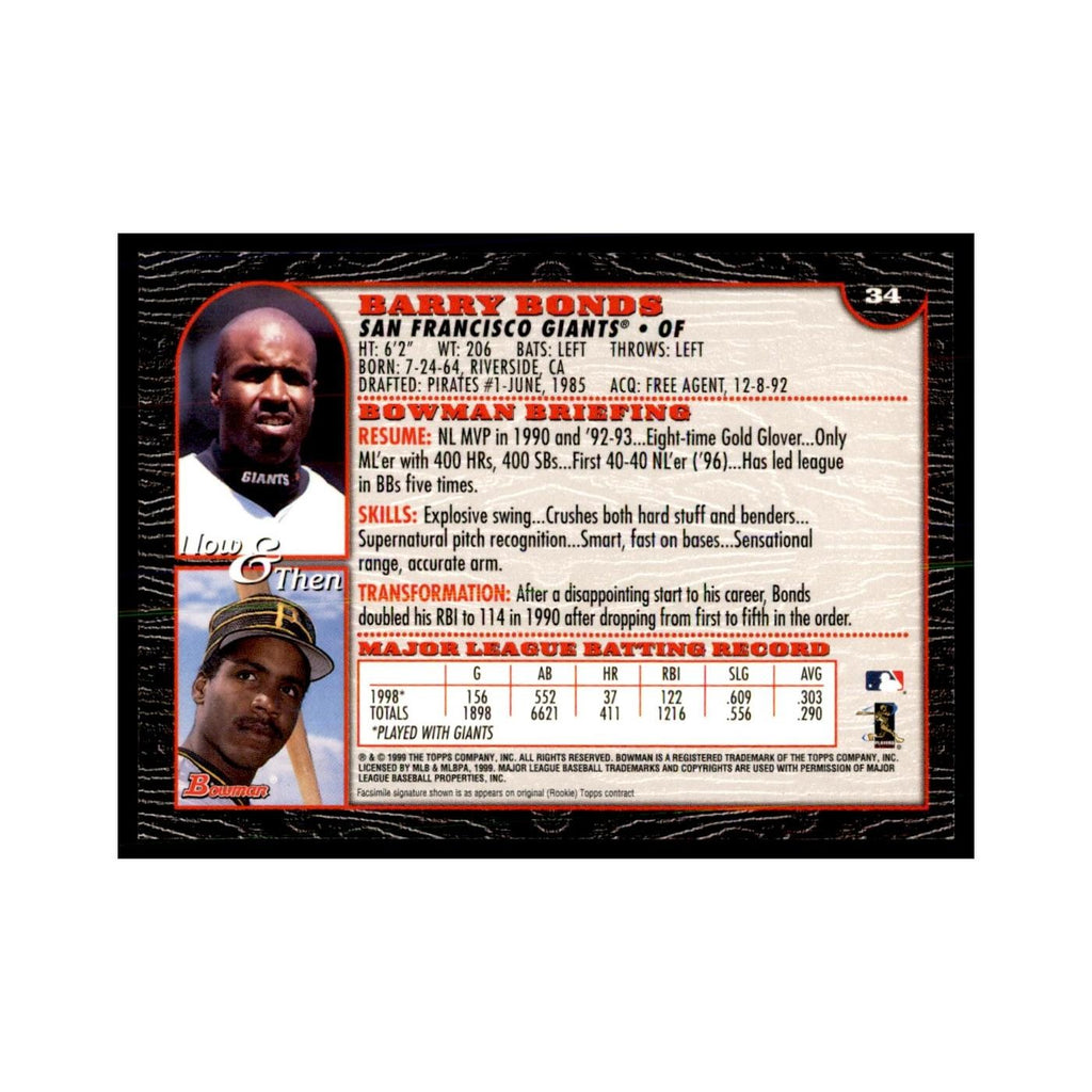 1999 Bowman Barry Bonds Baseball Cards #34