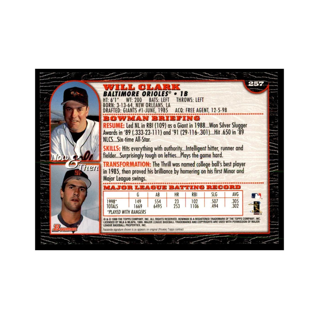 1999 Bowman Will Clark Baseball Cards #257