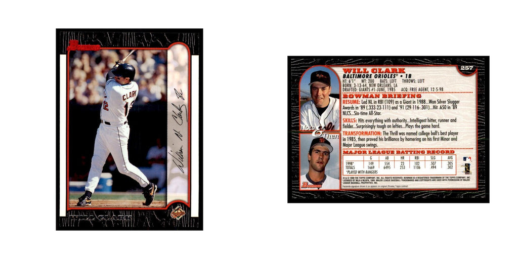 1999 Bowman Will Clark Baseball Cards #257