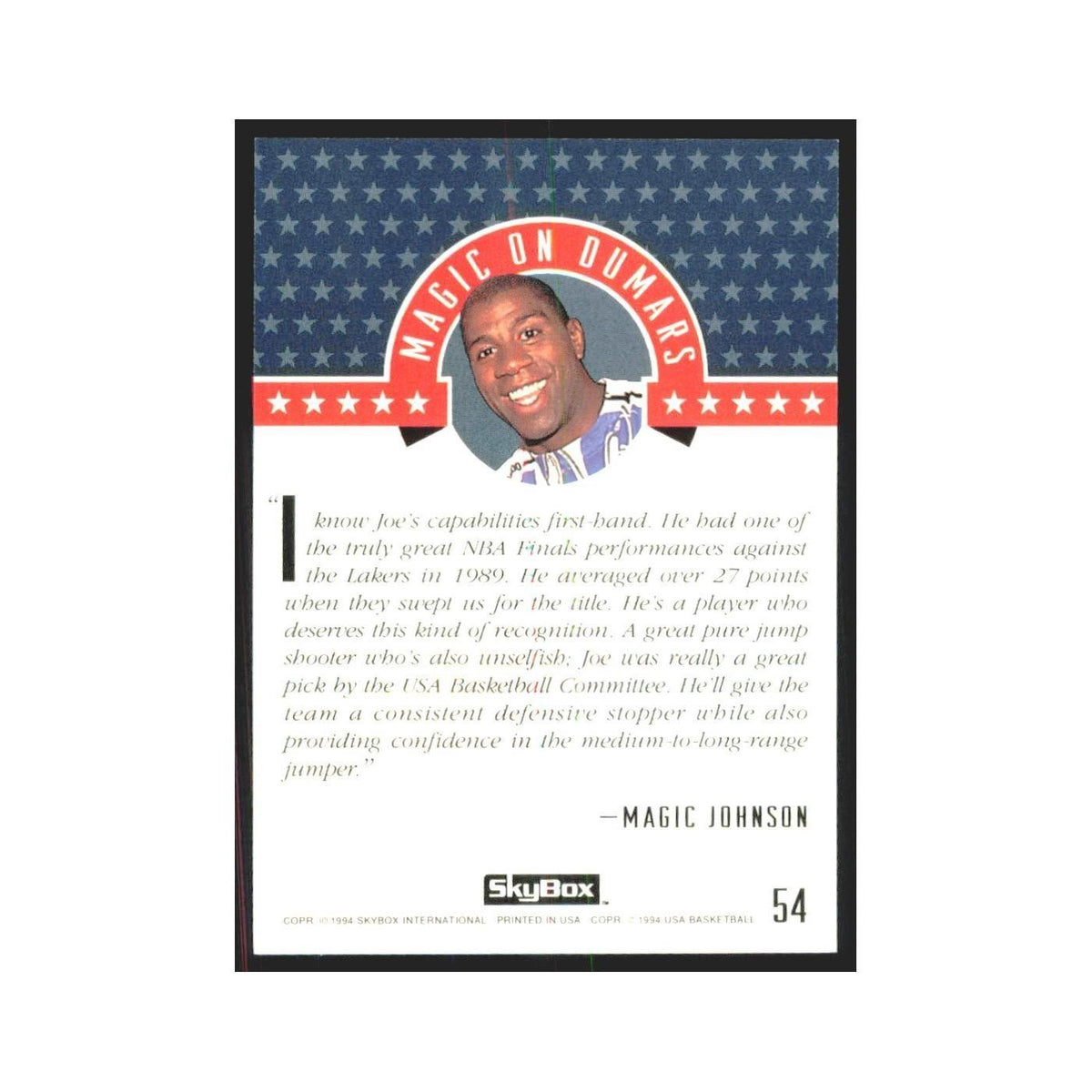1994 SkyBox USA Joe Dumars USA #54