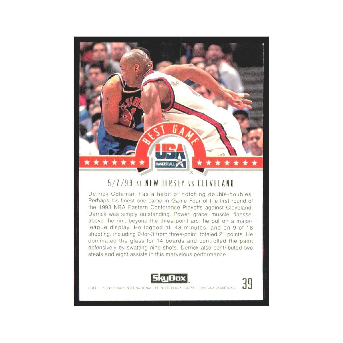 1994 SkyBox USA Derrick Coleman USA #39