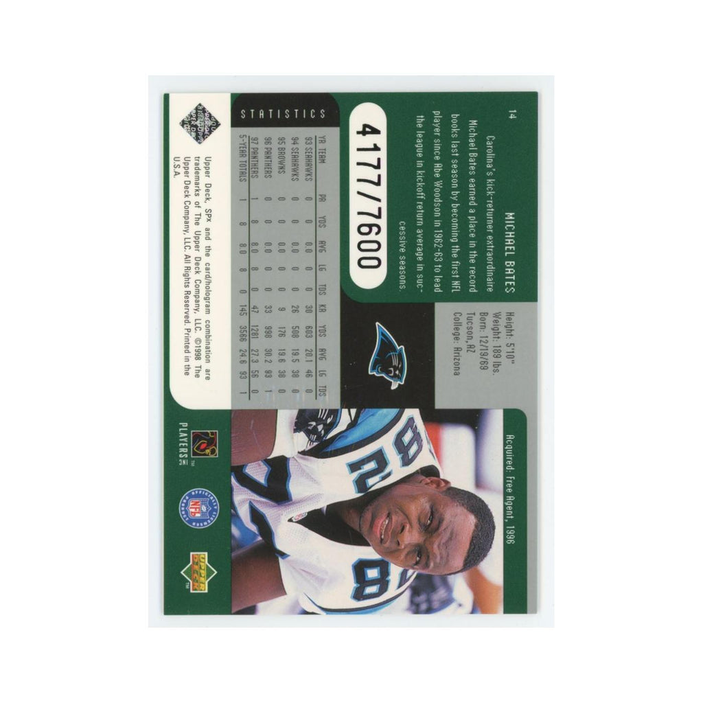 Michael Bates #/7600 1998 Upper Deck SPx #14 Carolina Panthers Football Card NM