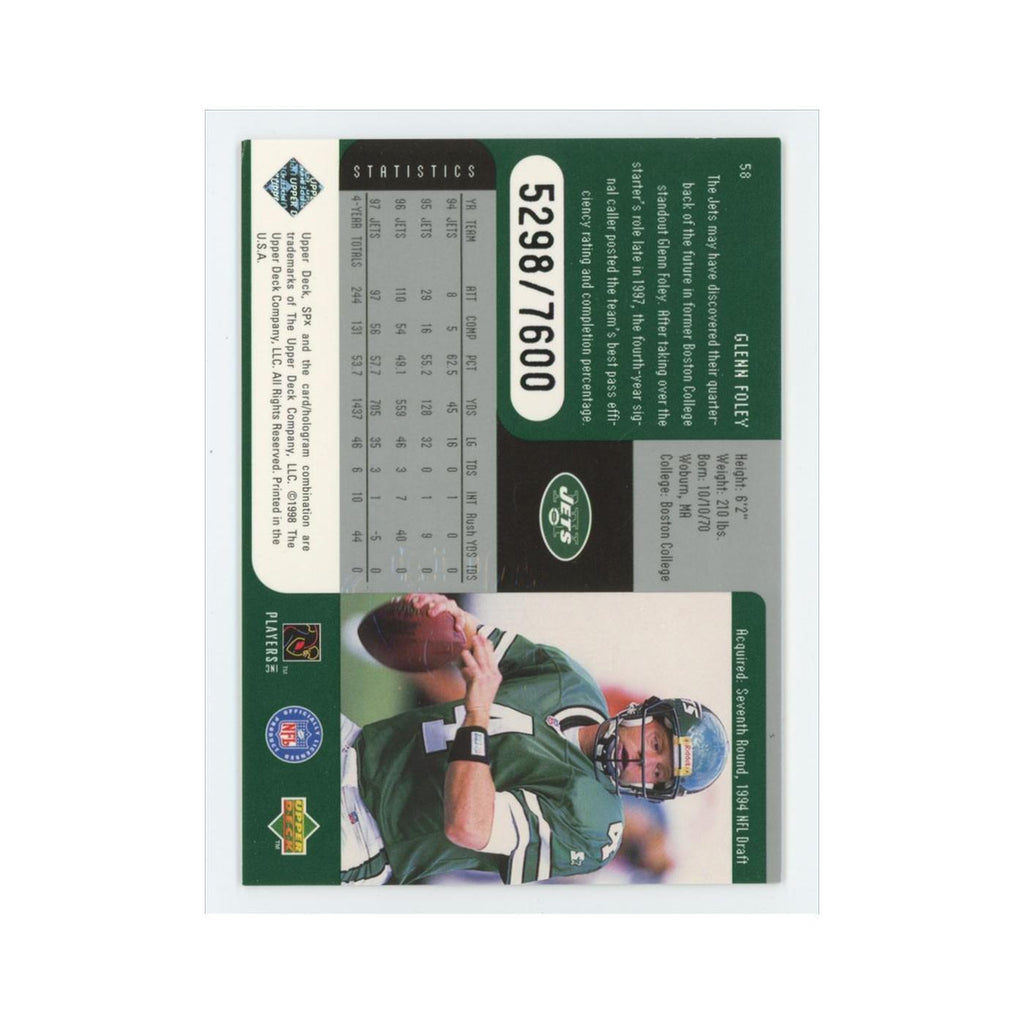 Glenn Foley #/7600 1998 Upper Deck SPx #58 New York Jets Football Card NM