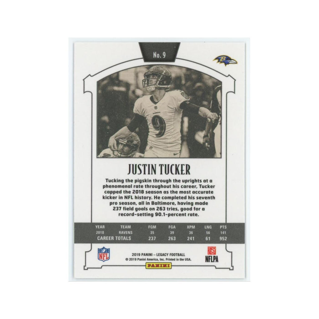 Justin Tucker 2019 Panini Legacy #9 Baltimore Ravens Football Card NM