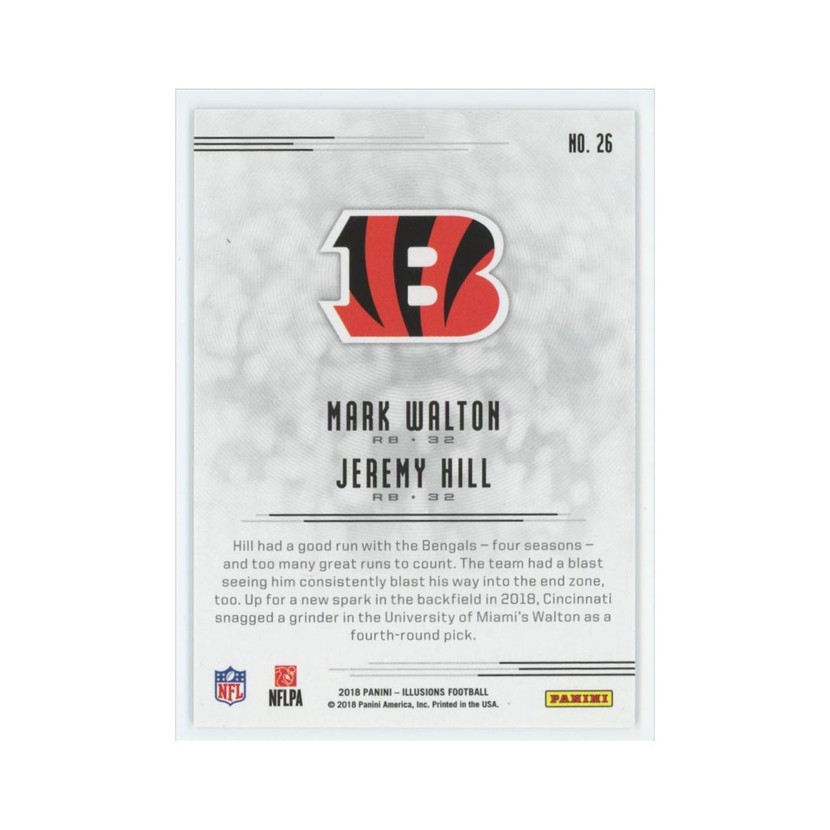 Mark Walton Jeremy Hill Rookie 2018 Panini Illusions #26 Cincinnati Bengals NM