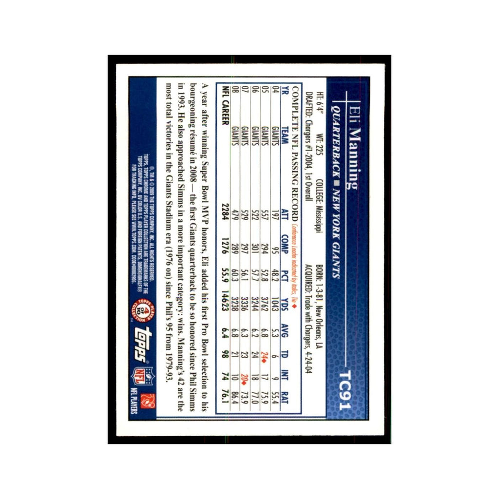 2009 Topps Chrome Eli Manning Football Cards #TC91