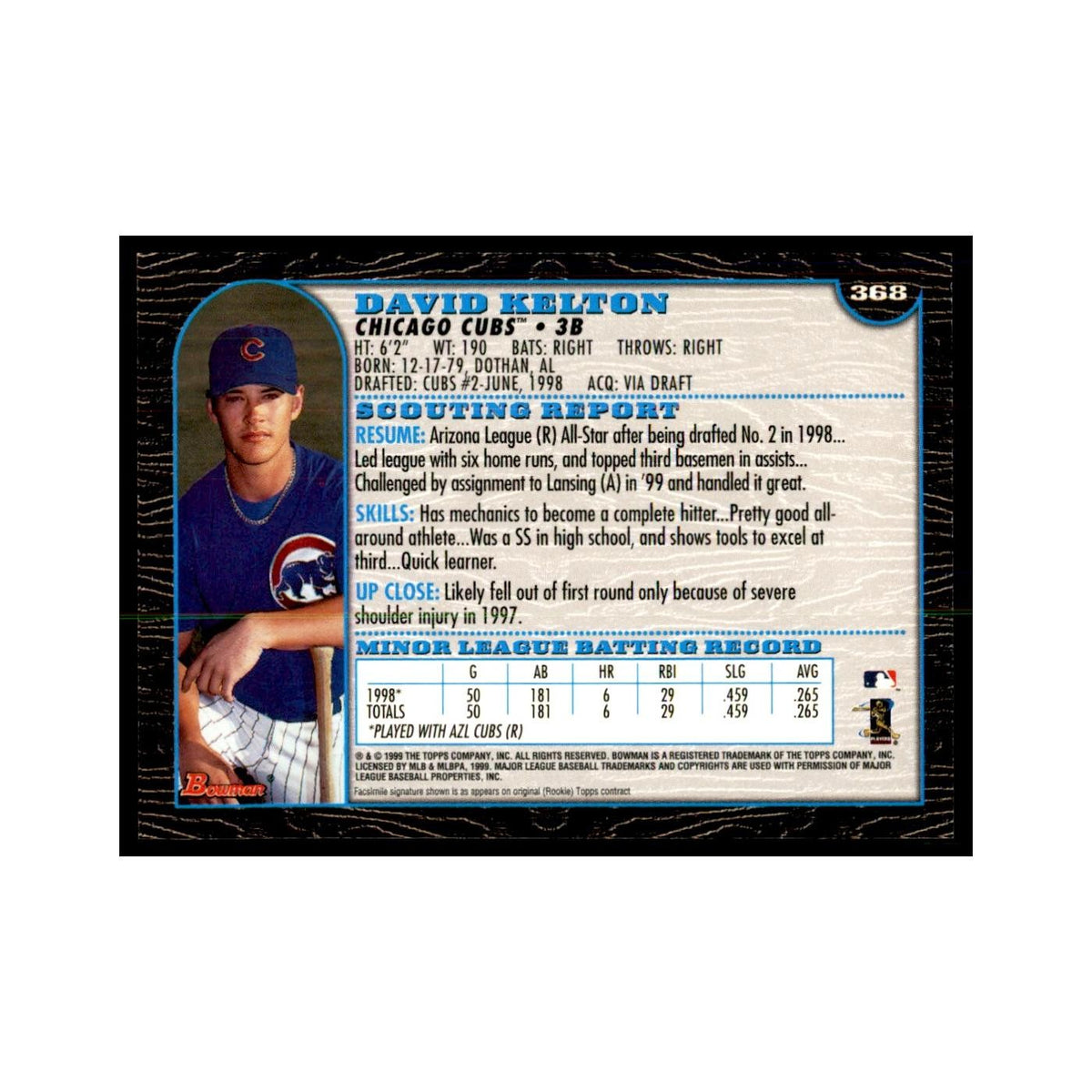 1999 Bowman David Kelton Baseball Cards #368