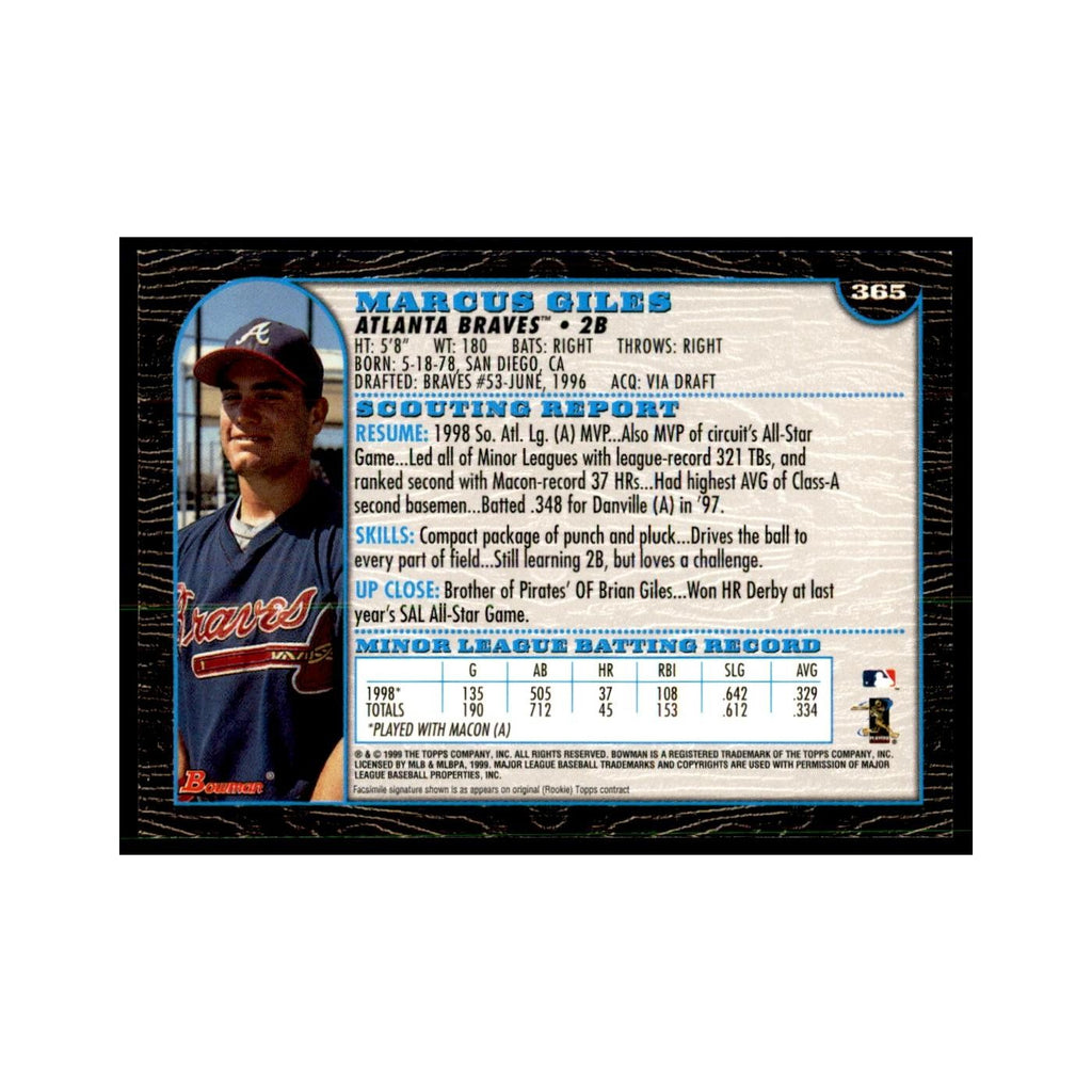 1999 Bowman Marcus Giles Baseball Cards #365