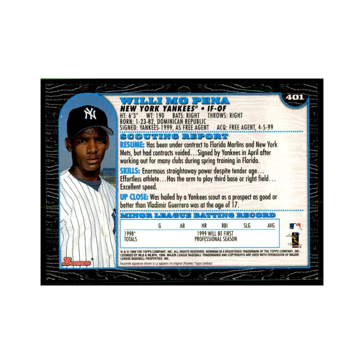 1999 Bowman Wily Mo Pena Baseball Cards #401